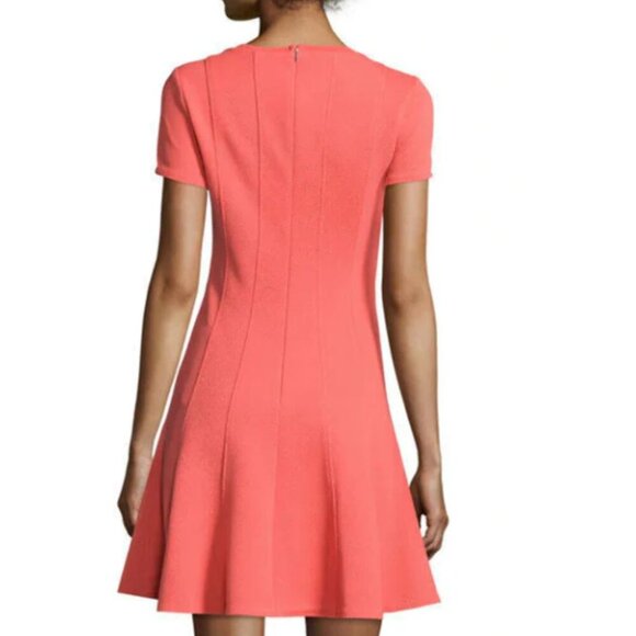 Rebecca Taylor Fit & Flare Dress Womens 12 Pink Short Sleeve Stretch Knit Coral - Picture 8 of 9